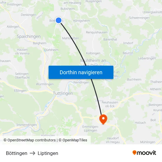 Böttingen to Liptingen map