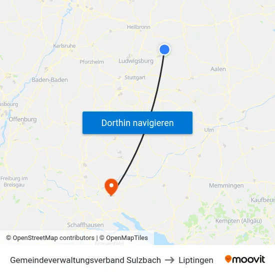 Gemeindeverwaltungsverband Sulzbach to Liptingen map