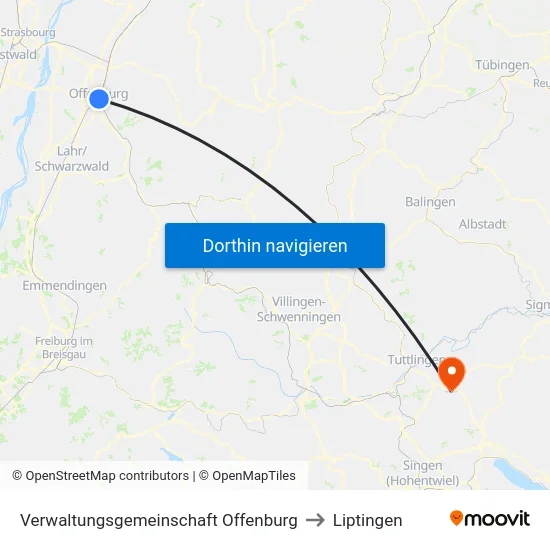Verwaltungsgemeinschaft Offenburg to Liptingen map