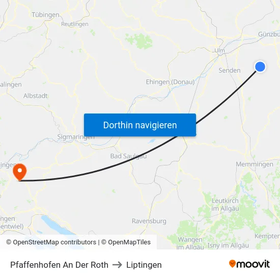 Pfaffenhofen An Der Roth to Liptingen map