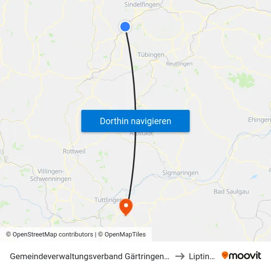 Gemeindeverwaltungsverband Gärtringen/Ehningen to Liptingen map