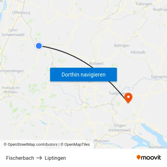 Fischerbach to Liptingen map