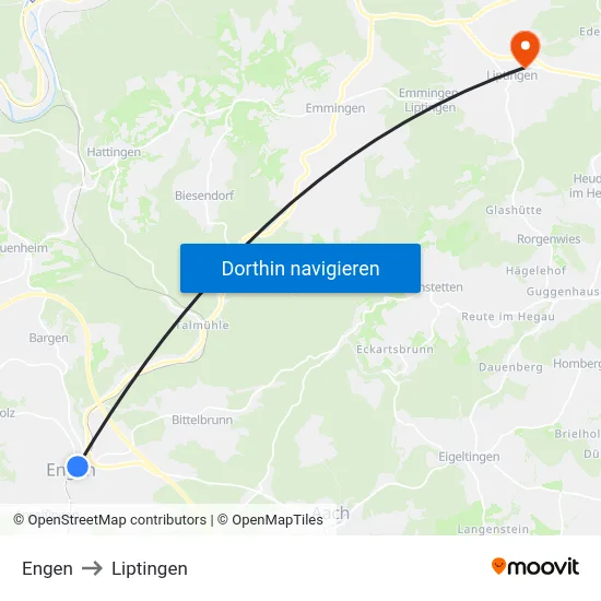 Engen to Liptingen map