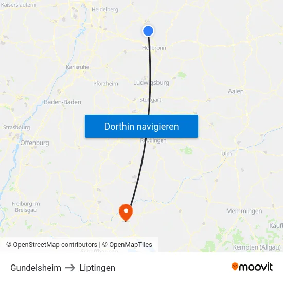 Gundelsheim to Liptingen map