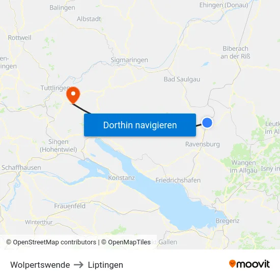 Wolpertswende to Liptingen map