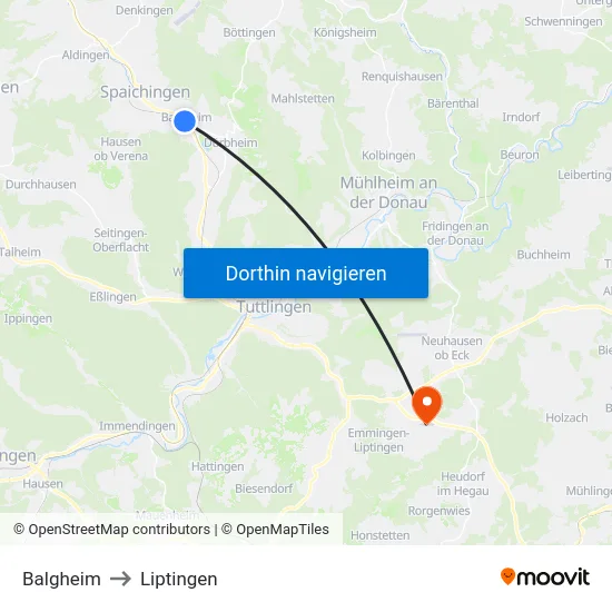 Balgheim to Liptingen map