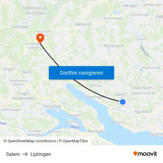 Salem to Liptingen map