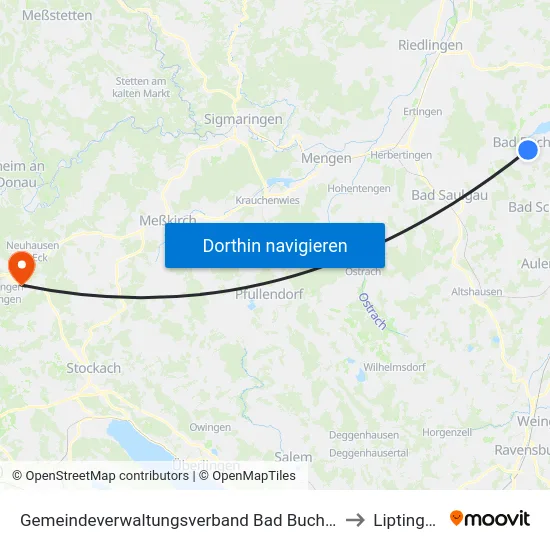 Gemeindeverwaltungsverband Bad Buchau to Liptingen map