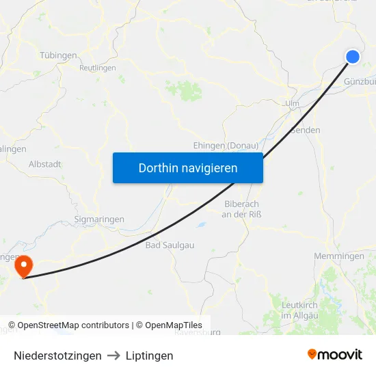 Niederstotzingen to Liptingen map