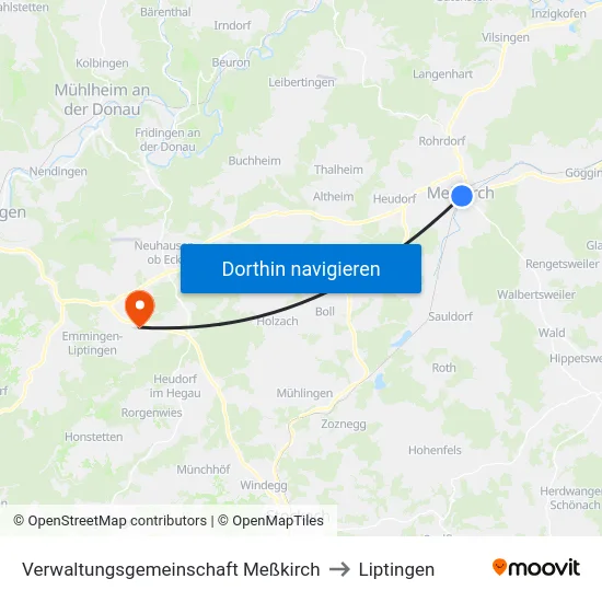 Verwaltungsgemeinschaft Meßkirch to Liptingen map