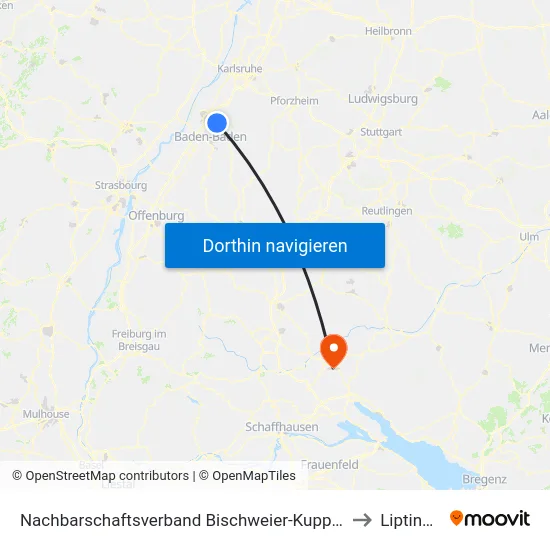 Nachbarschaftsverband Bischweier-Kuppenheim to Liptingen map