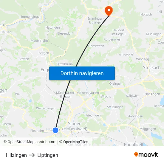 Hilzingen to Liptingen map