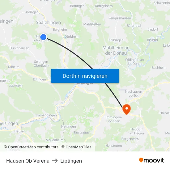Hausen Ob Verena to Liptingen map