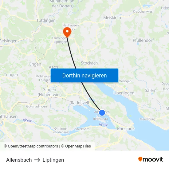 Allensbach to Liptingen map