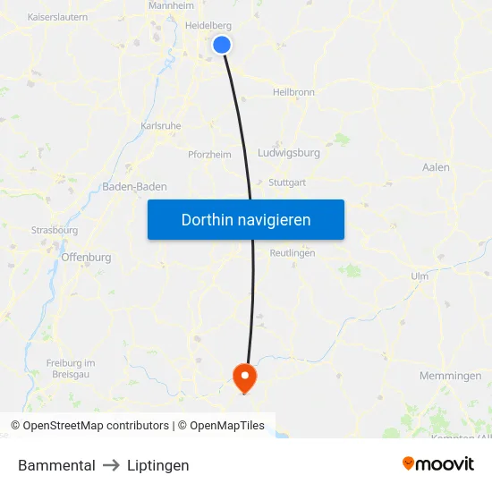 Bammental to Liptingen map