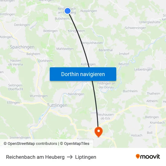 Reichenbach am Heuberg to Liptingen map