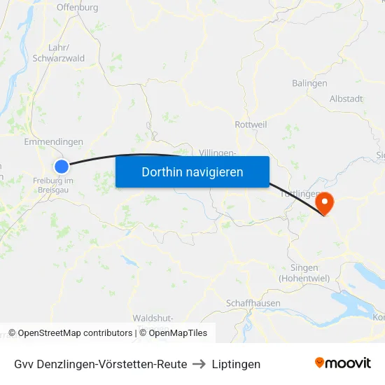 Gvv Denzlingen-Vörstetten-Reute to Liptingen map