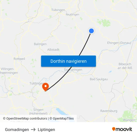 Gomadingen to Liptingen map