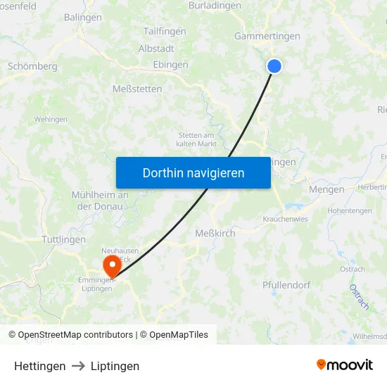 Hettingen to Liptingen map