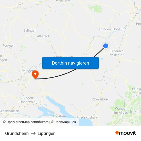 Grundsheim to Liptingen map