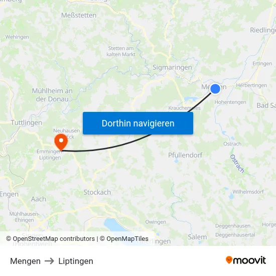 Mengen to Liptingen map