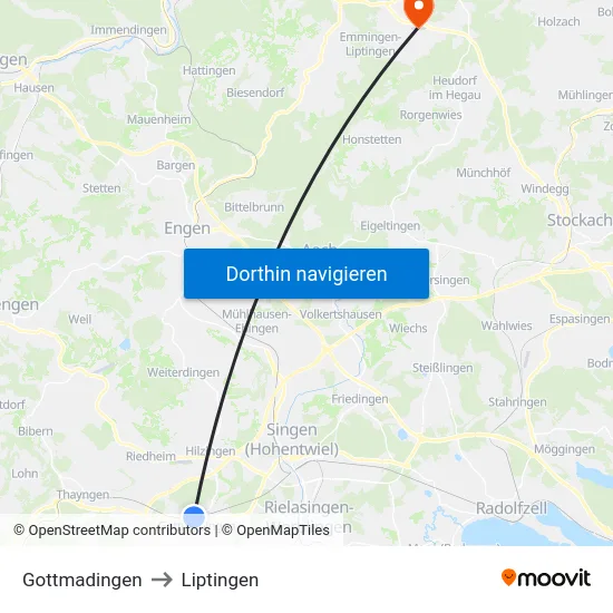 Gottmadingen to Liptingen map