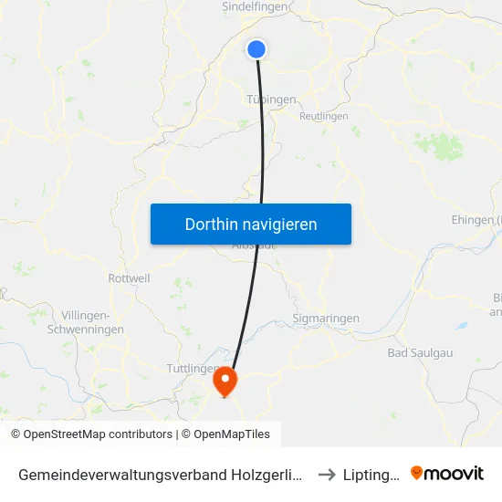 Gemeindeverwaltungsverband Holzgerlingen to Liptingen map