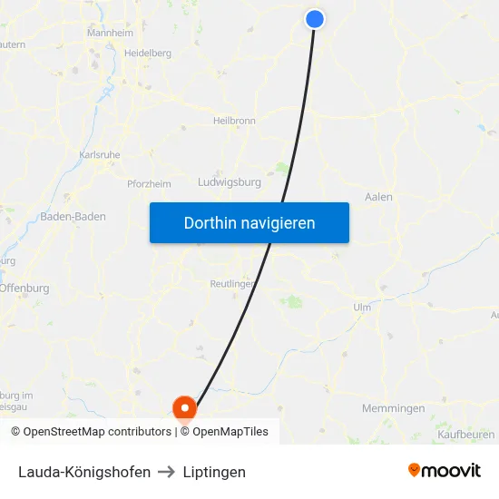 Lauda-Königshofen to Liptingen map