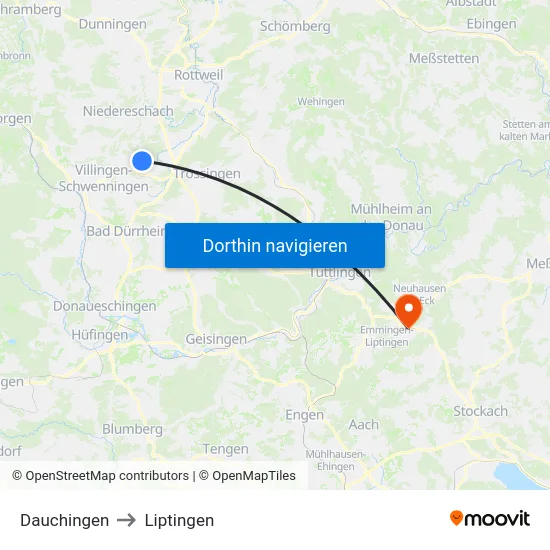 Dauchingen to Liptingen map