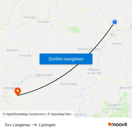 Gvv Langenau to Liptingen map