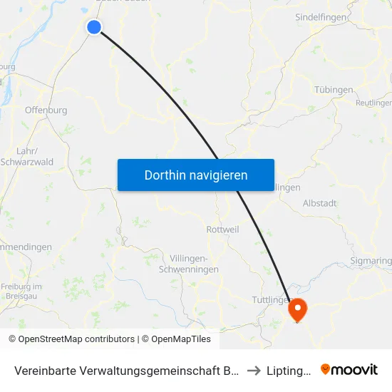 Vereinbarte Verwaltungsgemeinschaft Bühl to Liptingen map