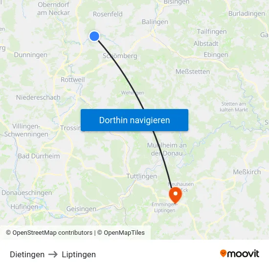 Dietingen to Liptingen map