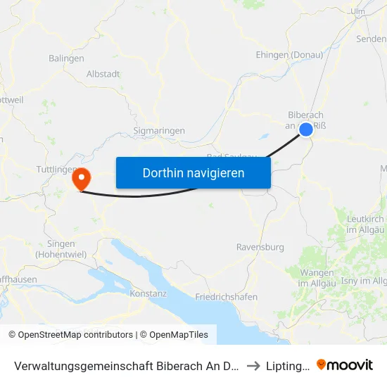 Verwaltungsgemeinschaft Biberach An Der Riß to Liptingen map