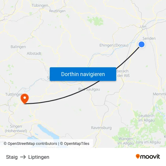 Staig to Liptingen map