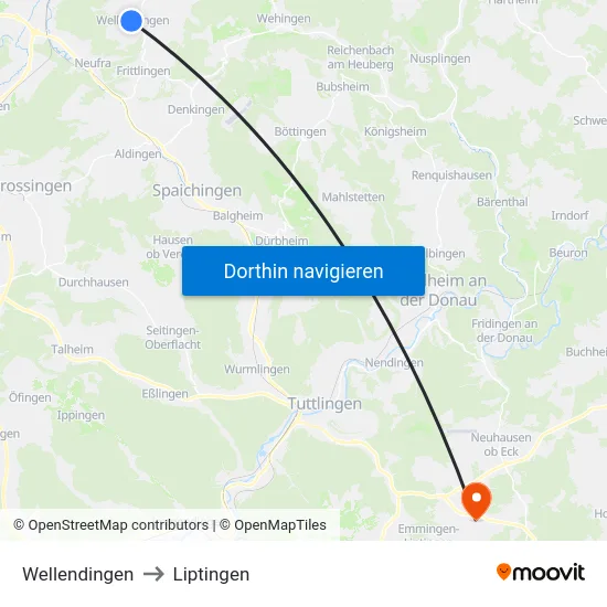 Wellendingen to Liptingen map