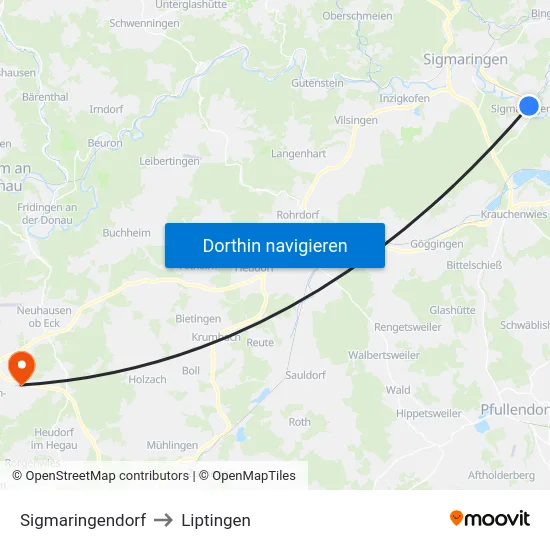 Sigmaringendorf to Liptingen map