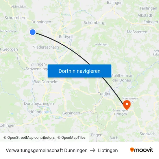 Verwaltungsgemeinschaft Dunningen to Liptingen map