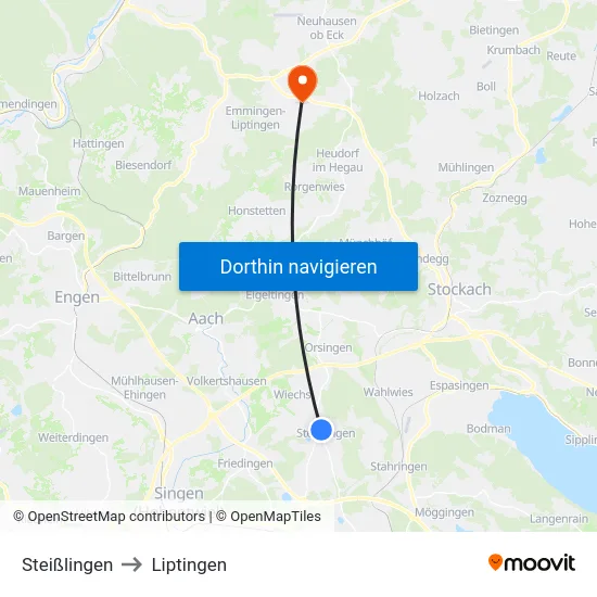 Steißlingen to Liptingen map