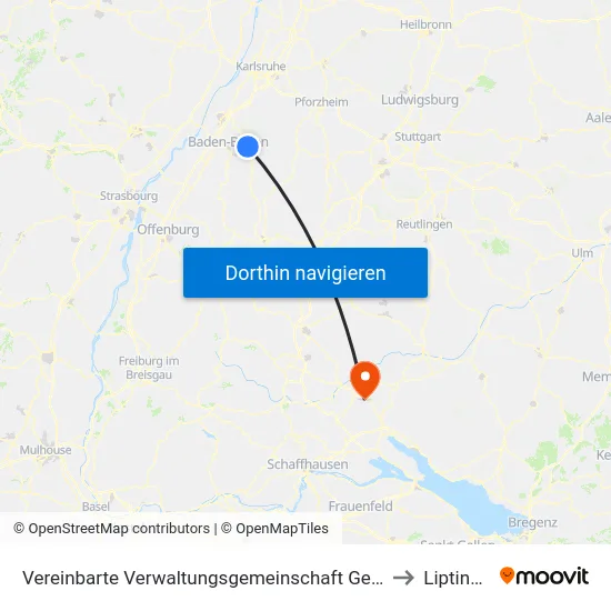 Vereinbarte Verwaltungsgemeinschaft Gernsbach to Liptingen map