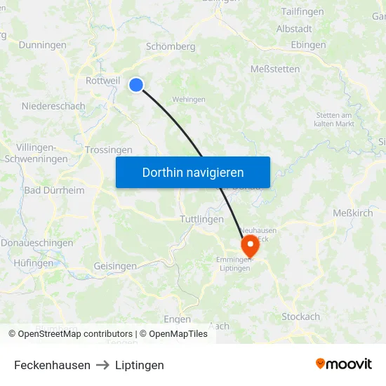 Feckenhausen to Liptingen map