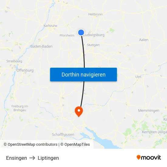 Ensingen to Liptingen map