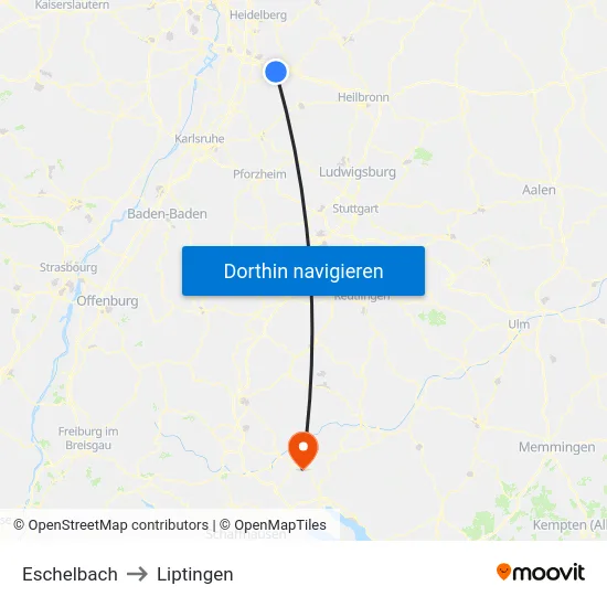 Eschelbach to Liptingen map