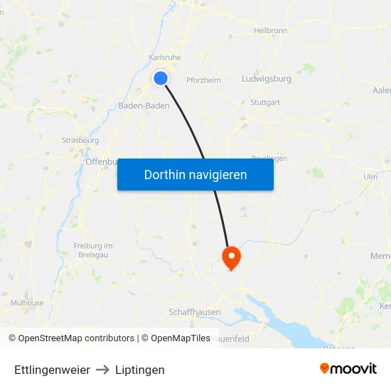 Ettlingenweier to Liptingen map