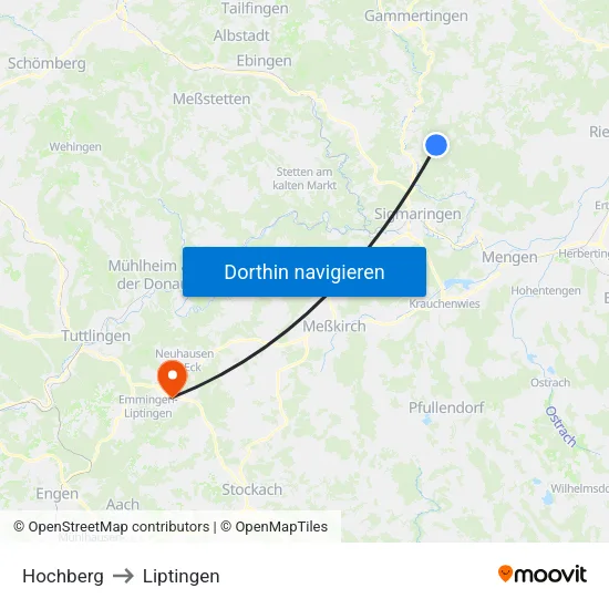 Hochberg to Liptingen map