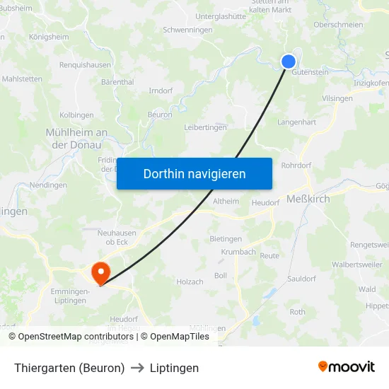 Thiergarten (Beuron) to Liptingen map