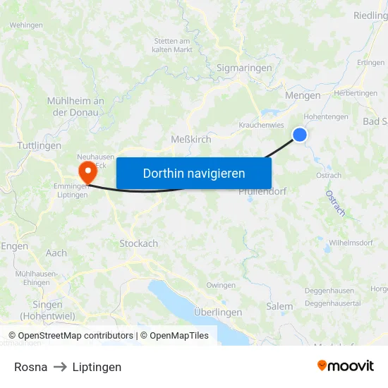 Rosna to Liptingen map