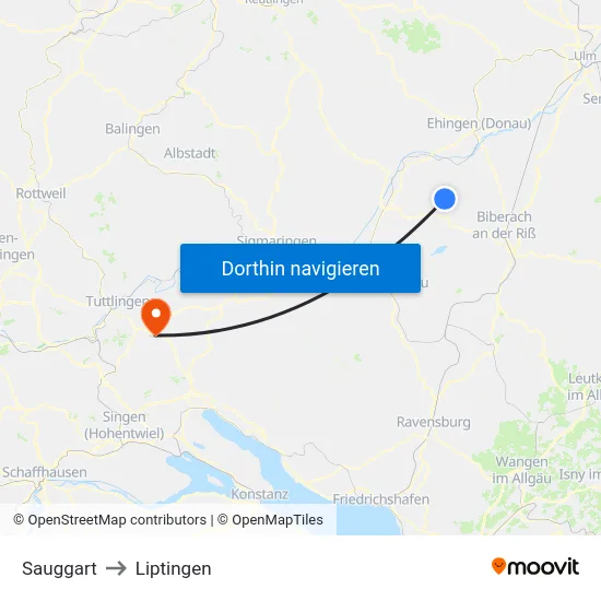 Sauggart to Liptingen map