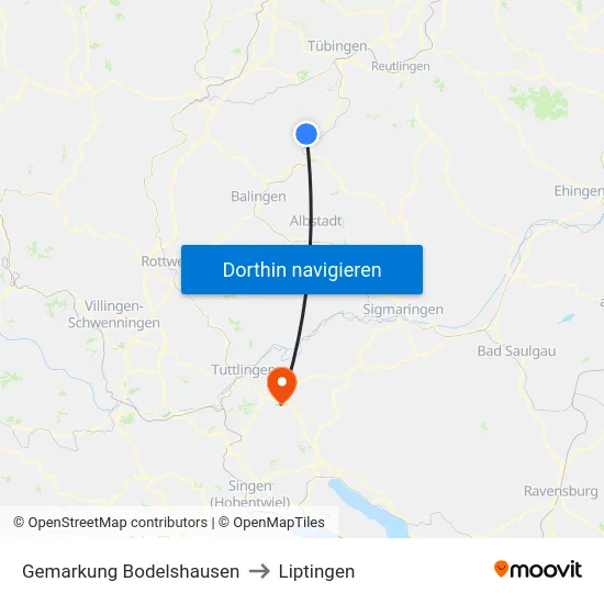 Gemarkung Bodelshausen to Liptingen map