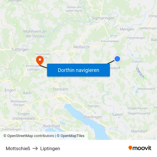 Mottschieß to Liptingen map