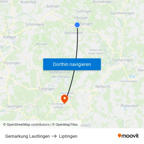 Gemarkung Lautlingen to Liptingen map